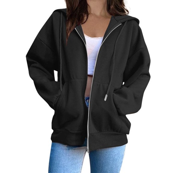 YUTK Womens Coats and Jackets ,Women Fashion Printed Blouse Long Sleeve Tops Sweatshirt Pockets Hoodied(Black,L)