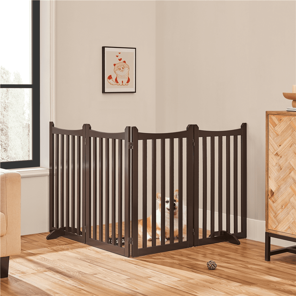Alden Design 36″ Tall Freestanding Wooden Dog Gate for Small Pet Dogs, 4-Panel, Espresso