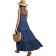 thumbnail image 5 of XUNKUSGA Maxi Sundresses for Women Casual Scoop Neck Sleeveless Plaid Pleated Flowy Womens Summer Dresses Classic High Waisted Beach Swing Dress with Pockets,Blue,M, 5 of 7