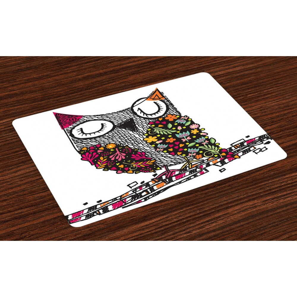 Owls Placemats Set of 4 Owl Shaped by Geometric Floral Blooms Plants