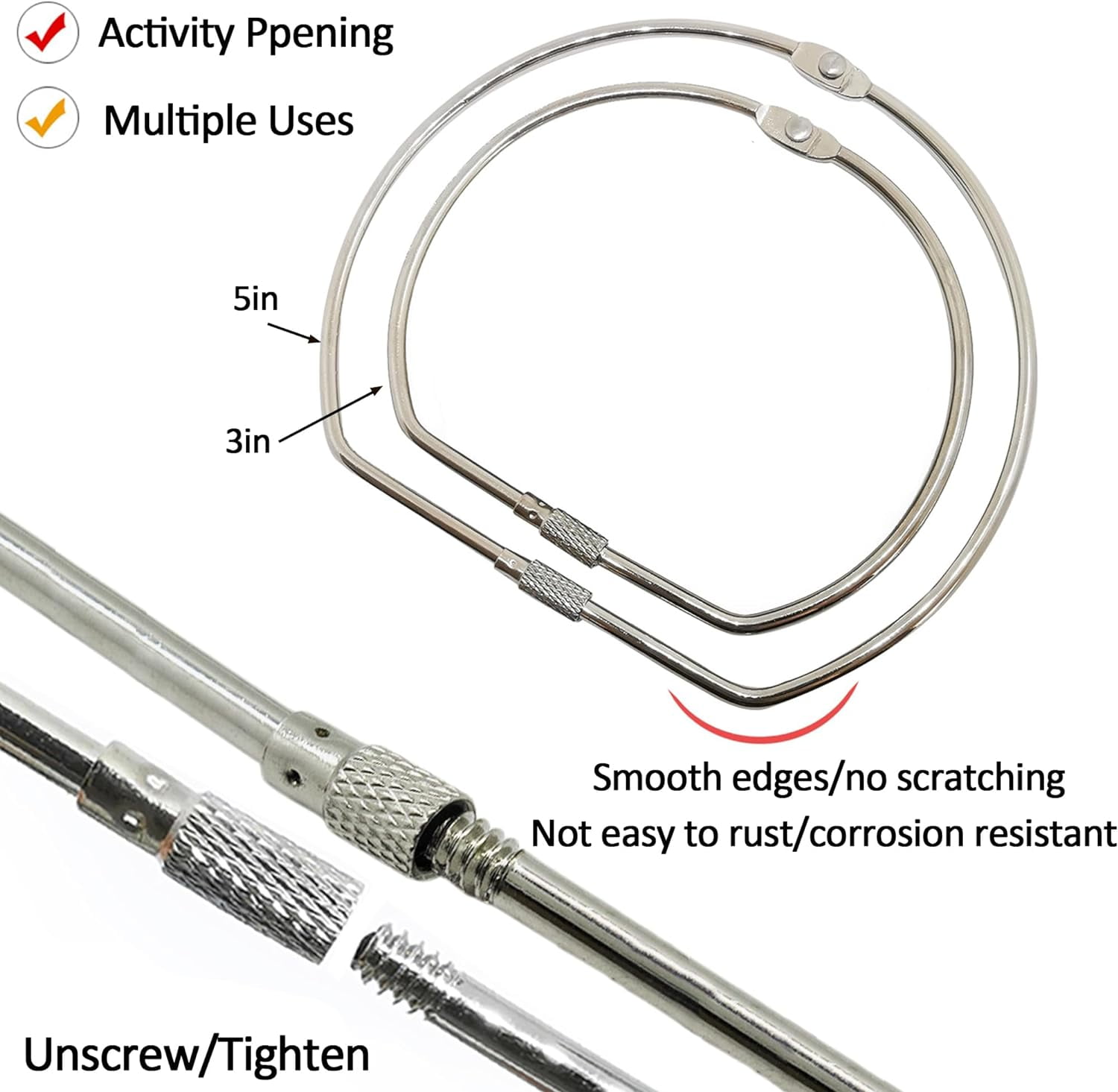 5 Inch Extra Large Key Ring:D-Shaped Binder Rings Easy Locking and Secure Opening,Sturdy Metal Rings,Loose Leaf Rings for Office and School Use,Silver,10PCS (5 Inch,Silver)