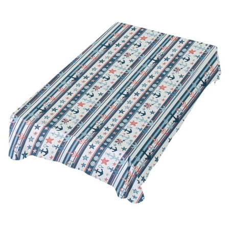 

JSTEL Seafish Anchor Stripe Table Cloth Rectangle 60 x 108 Inch Tablecloth Anti Wrinkle Table Cover for Dining Kitchen Parties