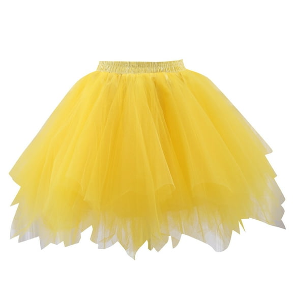 Tulle Skirt,Girls Rainbow Tutu Skirt Colorful Layered Net Tulle Fluffy Dance Skirt with Soft Elastic Waistband for Carnival Birthday Party,Tutu for Girls,Yellow,2-12 Years