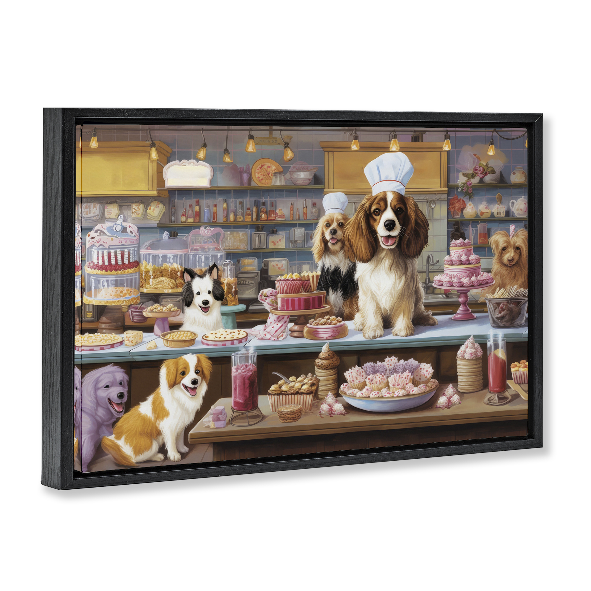 Stupell Industries Sweet Treats Pastry Dogs Food & Beverage Painting Black Floater Framed Canvas Art Print Wall Art, 31 x 21