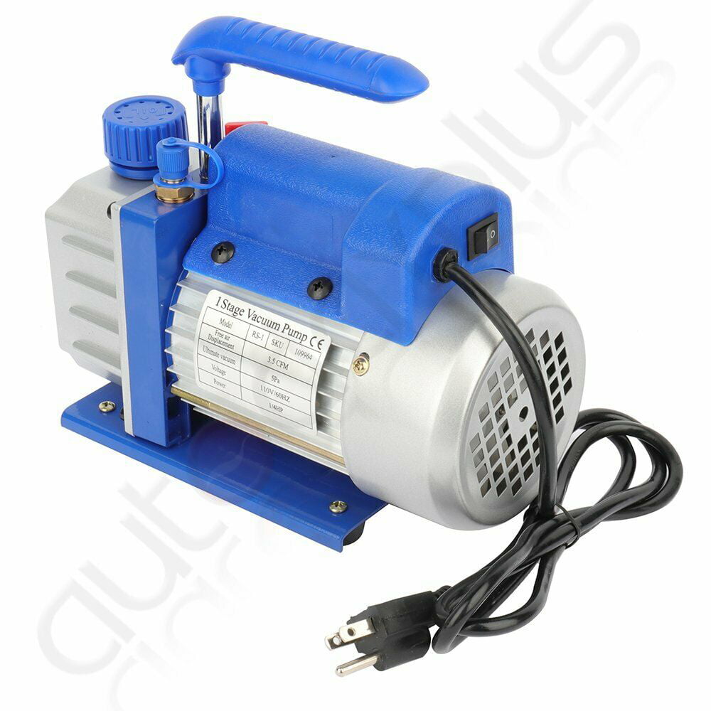 3.5 CFM 1/4 HP Rotary Vane Deep Vacuum Pump 110V HVAC AC Refrigerant Charge Blue 