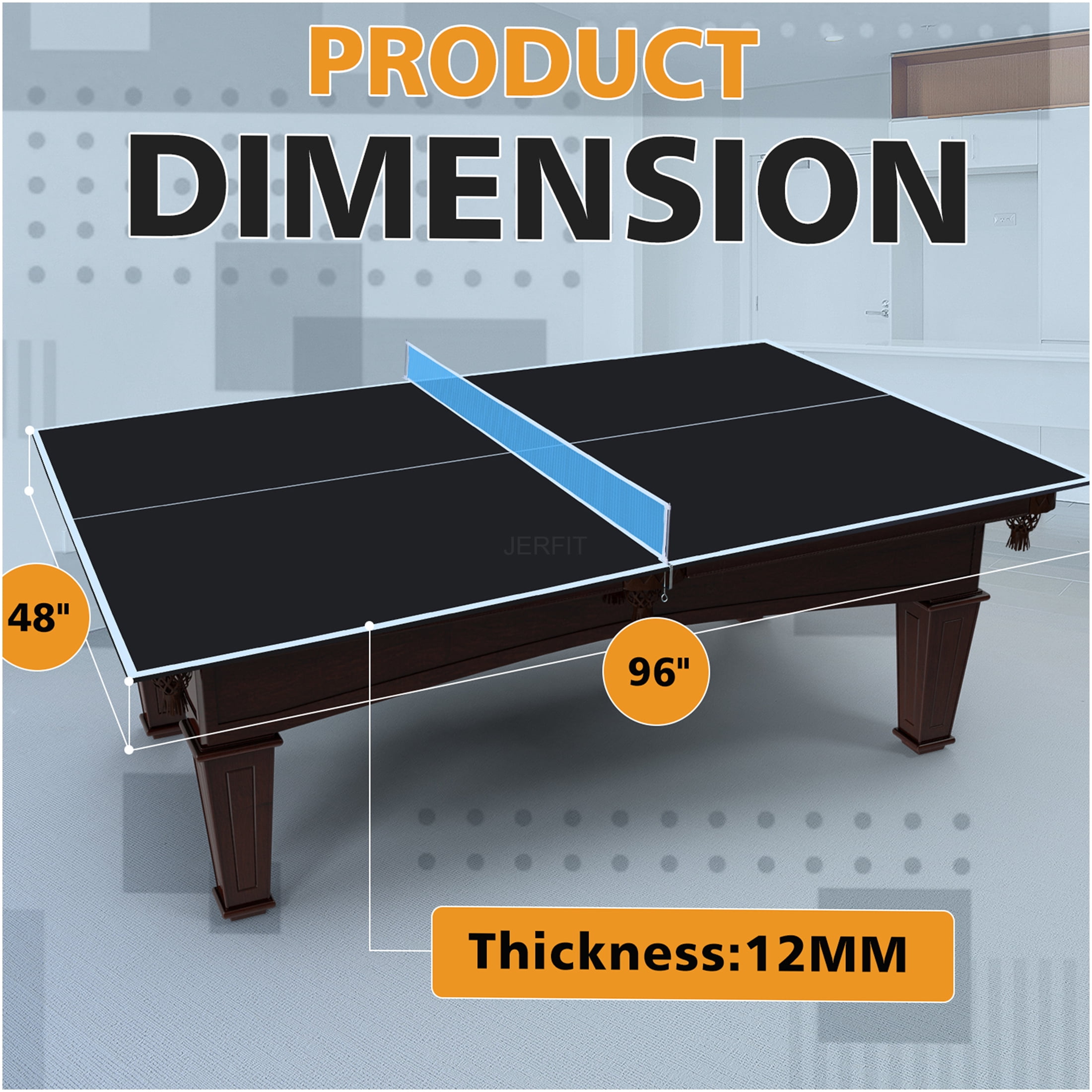 JERFIT 8ft Foldable Ping Pong Table Top, Portable MDF Conversion Top for Indoor Outdoor Table Tennis Games, Includes Net & Posts, Black
