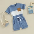 thumbnail image 2 of Bagilaanoe 2pcs Toddler Baby Boy Shorts Set Short Sleeve Contrast Color T Shirt Tops + Shorts 3M 6M 12M 18M 24M 3T Kids Casual Summer Clothes, 2 of 8