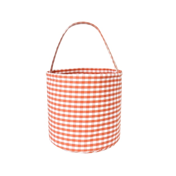 Personalized Gingham Halloween Bucket, Reusable Candy Bag for Gifts, Halloween Party Storage Basket, 8.85x8.85x9.25 inches, Orange