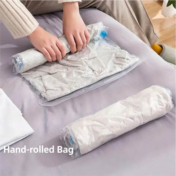 Roll-Up Manual Vacuum Storage Bags, Thick Airtight Moisture Proof Compression Space Saver Bags for Clothes Bedding Quilts Pillows, Portable Travel Luggage Organizer Zipper Storage Pouches