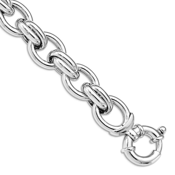 925 Sterling Silver Rhodium Plated Polished Link Bracelet 7.25 Inch 13.3mm Wide Link Bracelet for Women