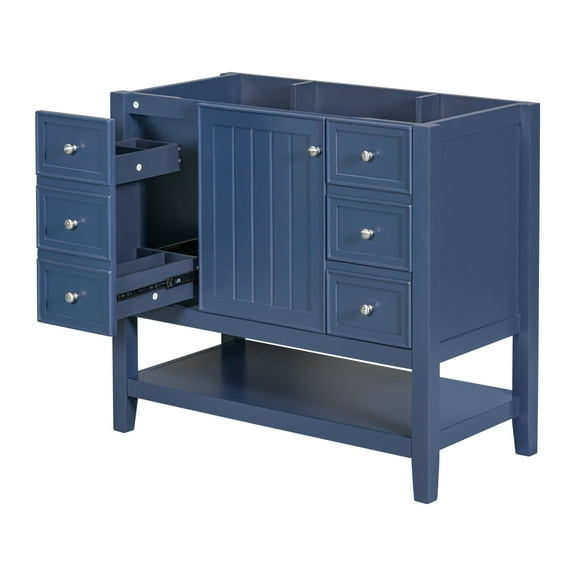 36" Blue Bathroom Vanity Base - Modern Solid Wood & MDF Cabinet w/ 3 Drawers - Freestanding Vanity Unit - Sink Not Included