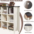 thumbnail image 4 of 3 Tier Open Book Shelf, Wood and Metal 9 Cube Storage Organizer, Modern Low Horizontal Bookshelf for Bedroom Family, Long Wide Office Cubby Bookcase for Entryway, White, 4 of 10