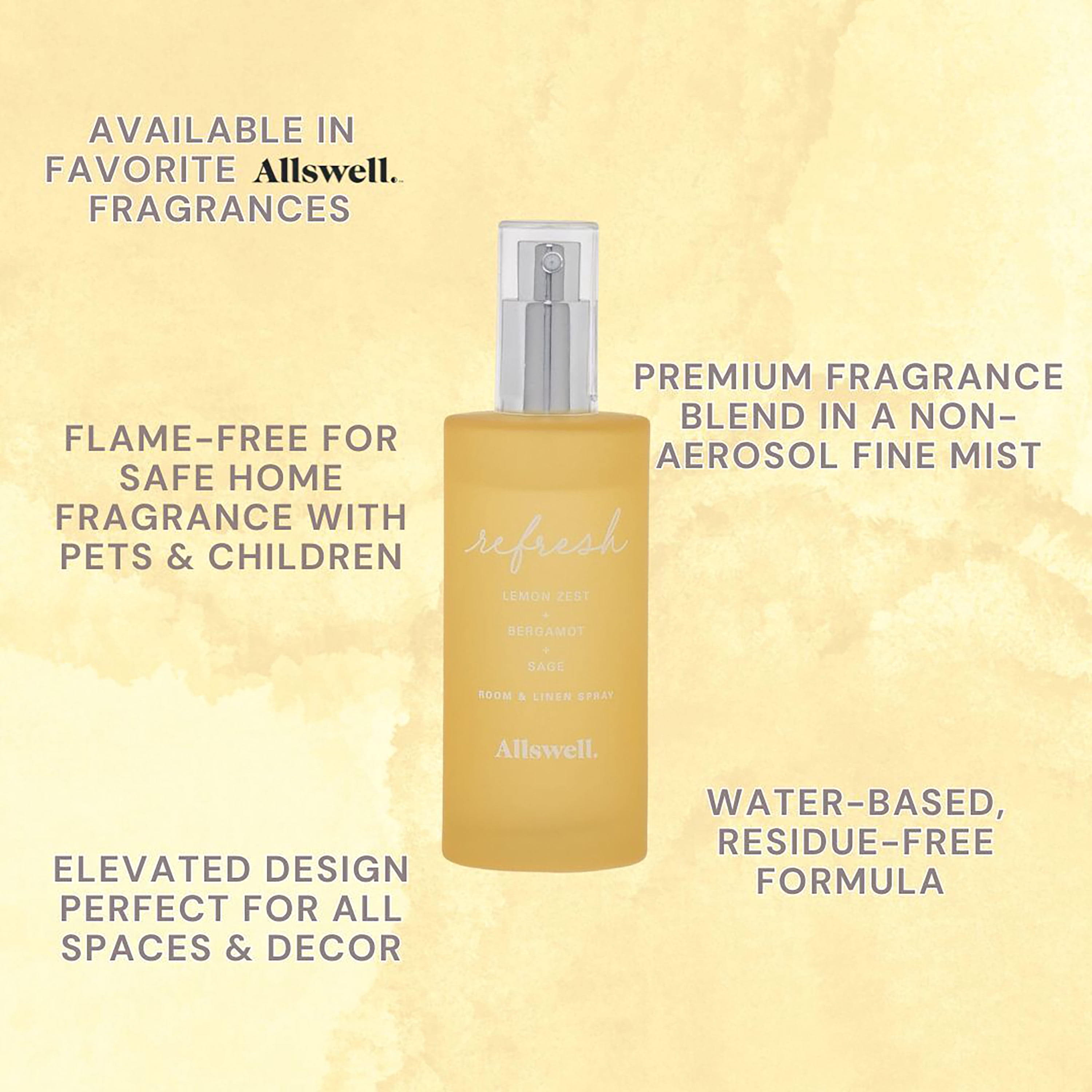 (3 pack) Allswell Refresh Scented Room and Linen Spray, Lemon Zest + Bergamot + Sage, 3.4 fl oz (100mL)
