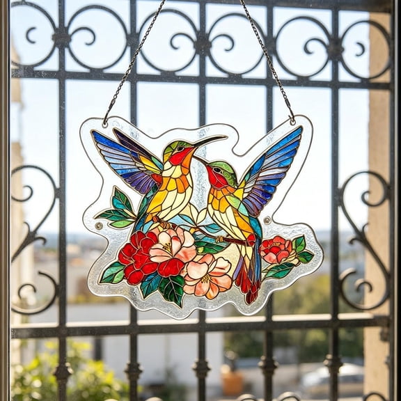 PAGEIA Acrylic Puzzle Suncatcher Diy Suncatcher Kits for Adults, Stained Glass Hummingbird Window Hanging Craft Home Decor Gift (Multicolor) Stained Glass Stained Glass Puzzle Crystal