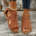 thumbnail image 2 of Gladiator Flat Sandals for Women 2025 Vintage Suede Peep Open Toe Wedge Low Heel Beach Casual Sandals, 2 of 8