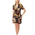 thumbnail image 3 of MixMatchy Women's Floral Short Sleeve Satin Surplice Wrap Waist Tie Dress, 3 of 4