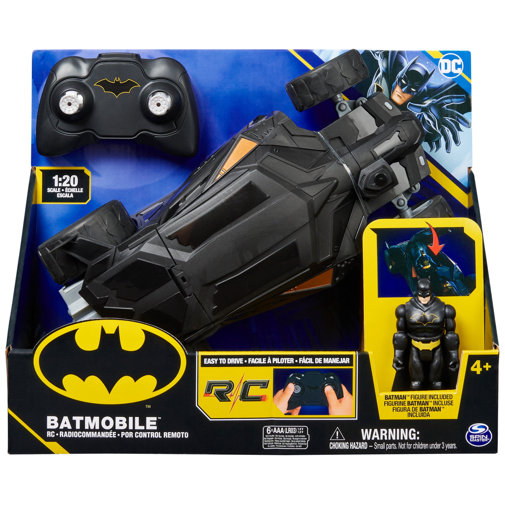 DC Comics, Batman Batmobile Remote Control Car with 4-inch Action Figure, for Kids Ages 4 and up