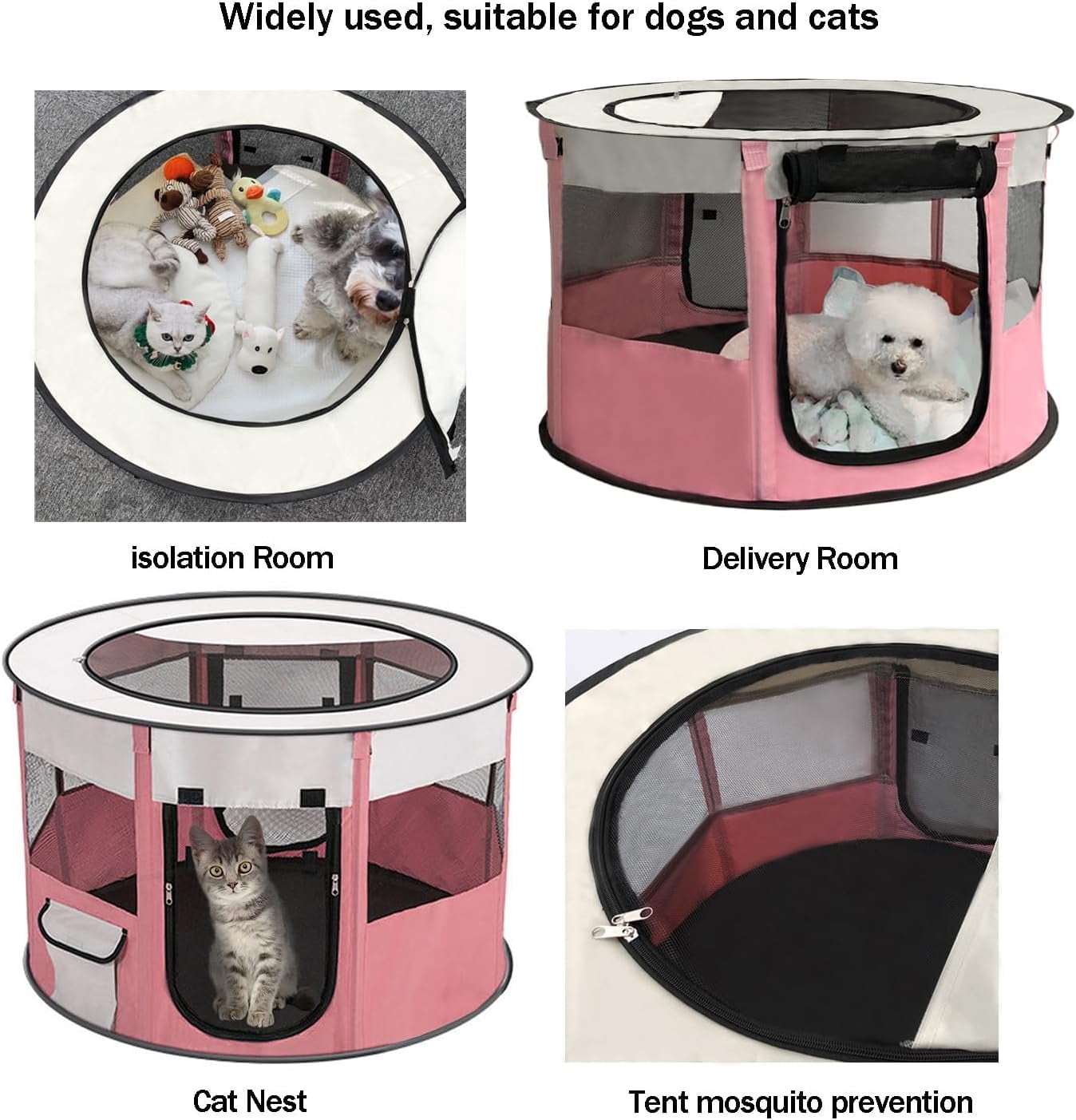 Cat Pen,Cat Cages Indoor,Portable Cat Enclosures Indoor,Foldable Dog & Cat Play Pen,Fit for Cat/Rabbit/Puppy,Ideal for Indoor,Outdoor and Camping Use,Cat House,S (Pink Round,28.34 * 28.34 * 15.74in)