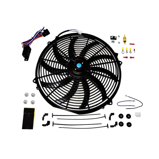 A-Team Performance - Radiateur Électrique 16 Pouces Ventilateur de Refroidissement Grand s-Courbé 10 Pales - Kit Thermostat 3000 CFM Réversible Pousser Ou Tirer avec Kit de Montage - Usage Intensif 12 Volts