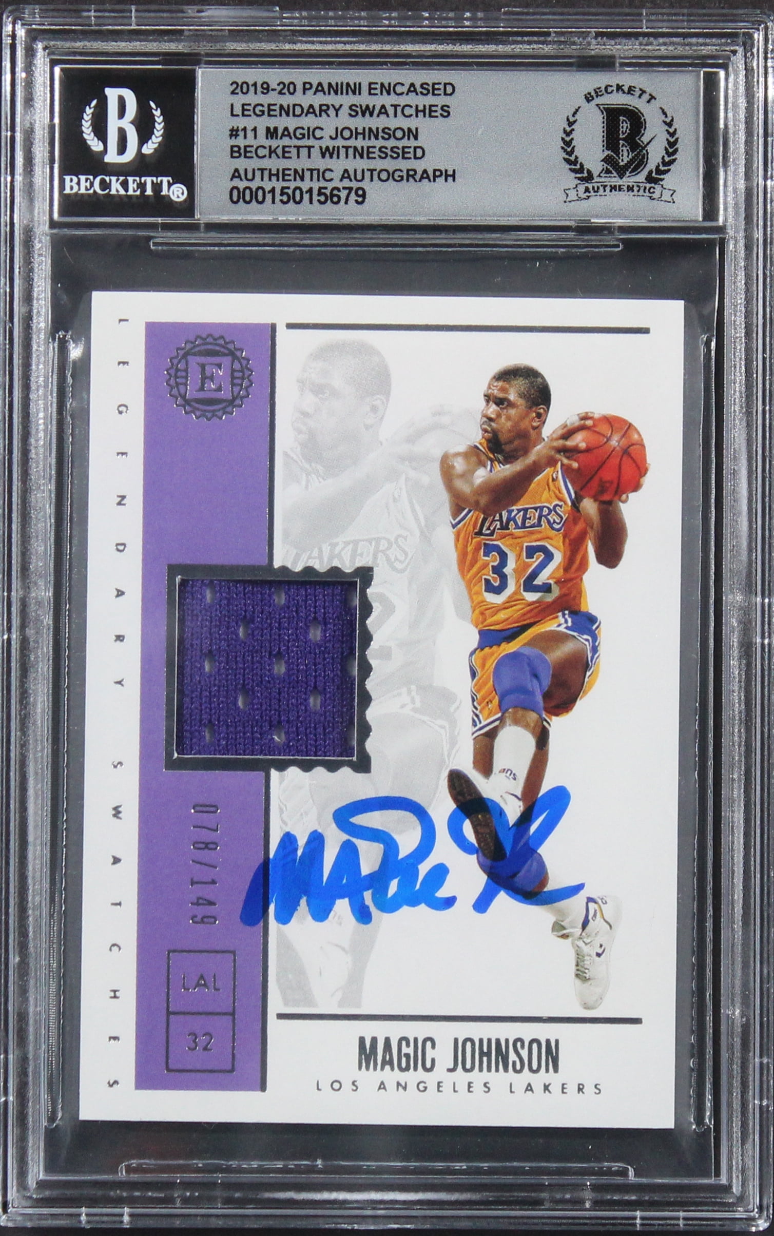 Magic Johnson Statmuse Magic Johnson Signed 2019 Panini Encased #11 #78/149 Card Auto 10! BAS ...