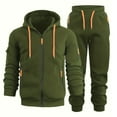 thumbnail image 2 of Zip Up Hoodie, 2 Piece Zip Hoodie Drawstring Waist Sweatpants Outfit, Men's Set, 2 of 9