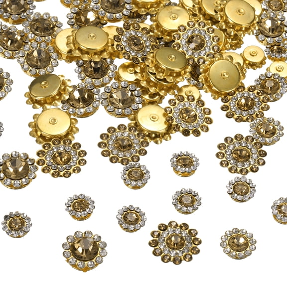 Uxcell 100Pcs Sew on Rhinestones 8mm 10mm 12mm 14mm Crystals Glass Sewing Flower Claw Metal Base Yellow