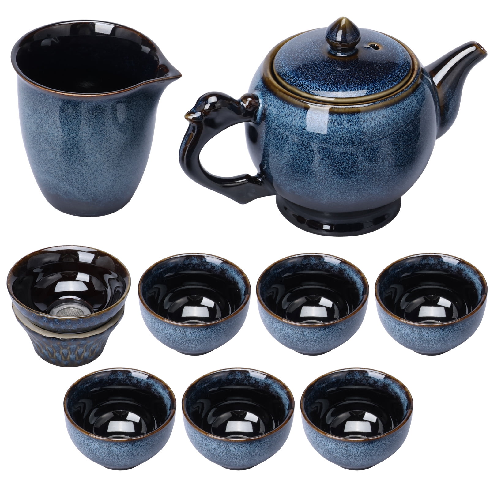 玉杯4点セット Made In Japan Tombo Dragonfly Blue Glazed Ceramic Tea Pot and Cups