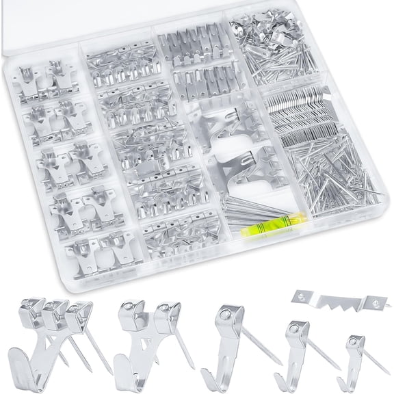 Picture Hanging Kit for Wall Decor, Frame, Painting, Art, Photo, 385Pcs Picture Hangers with Heavy Duty Hooks, Sawtooth, Hardware Nails, Wall Hangers for Bedroom Office Classroom (Silver)