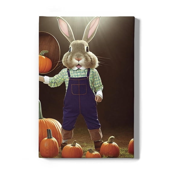Cute Bunny In Pumpkin Field Wrapped Canvas -Image by Shutterstock,