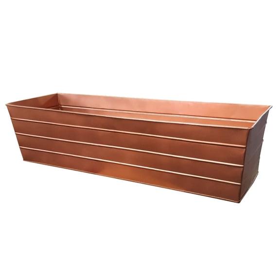 Rectangular Metal Flower Planter Box with Embossed Line Design Large Copper - Saltoro Sherpi