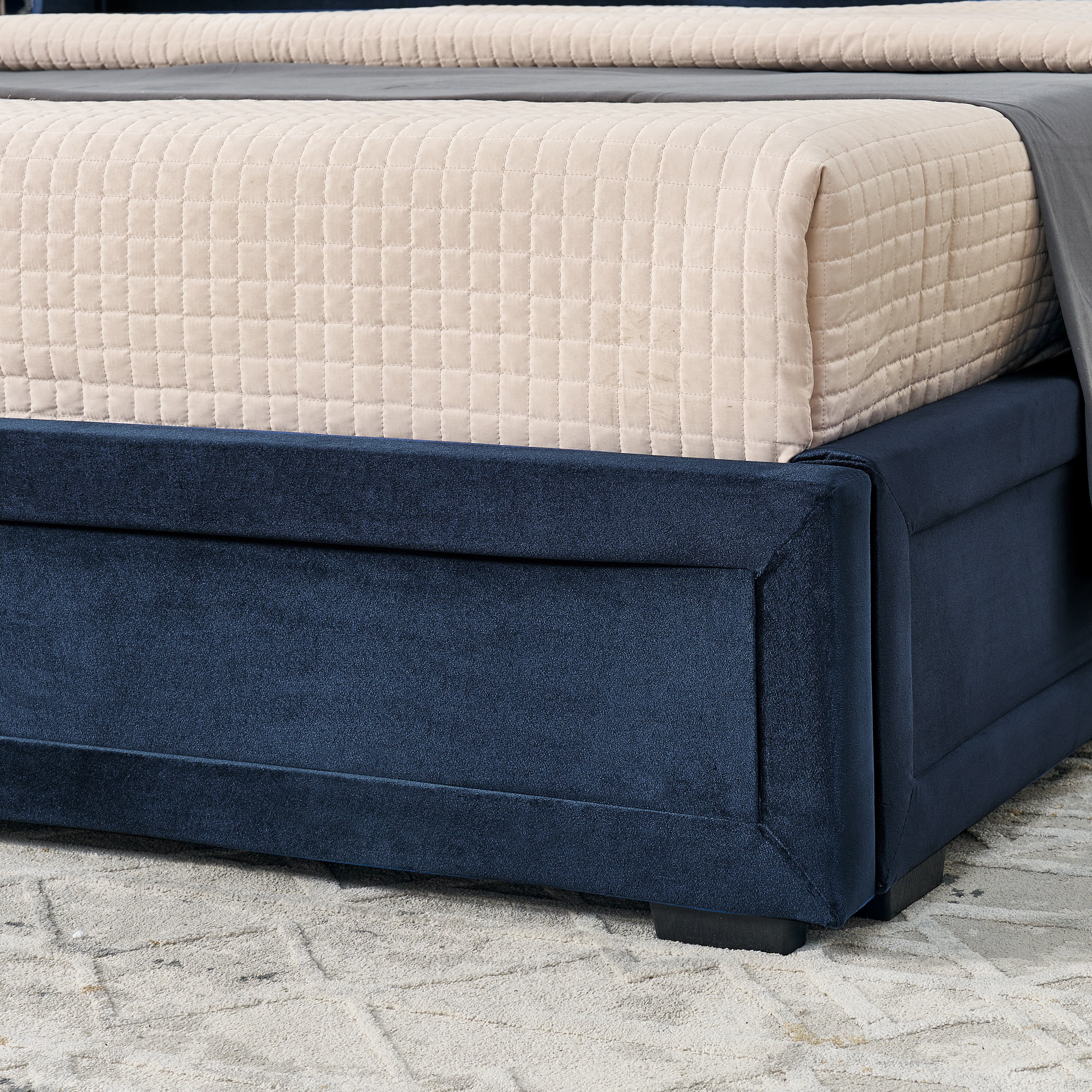 Howcool Queen Size Upholstered Platform Bed Frame with Storage Drawers,Glossy Velvet Headboard and Side Bookcases,Dark Blue