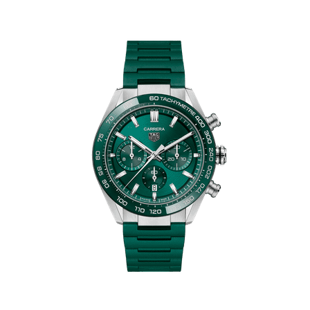Tag Heuer Carrera Chronograph Calibre Heuer 02 Green Dial Rubber Strap Men's Watch CBN2A1N.FT6238