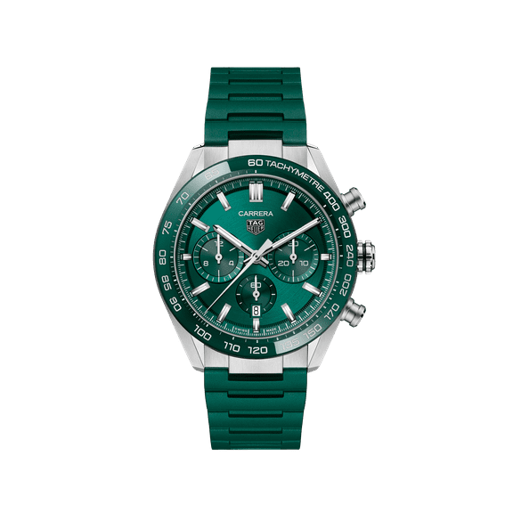Tag Heuer Carrera Chronograph Calibre Heuer 02 Green Dial Rubber Strap Men's Watch CBN2A1N.FT6238
