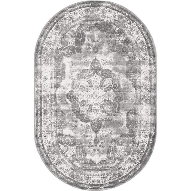 Unique Loom 3151843 5 x 8 ft. Salle Garnier Sofia Oval Rug, Gray
