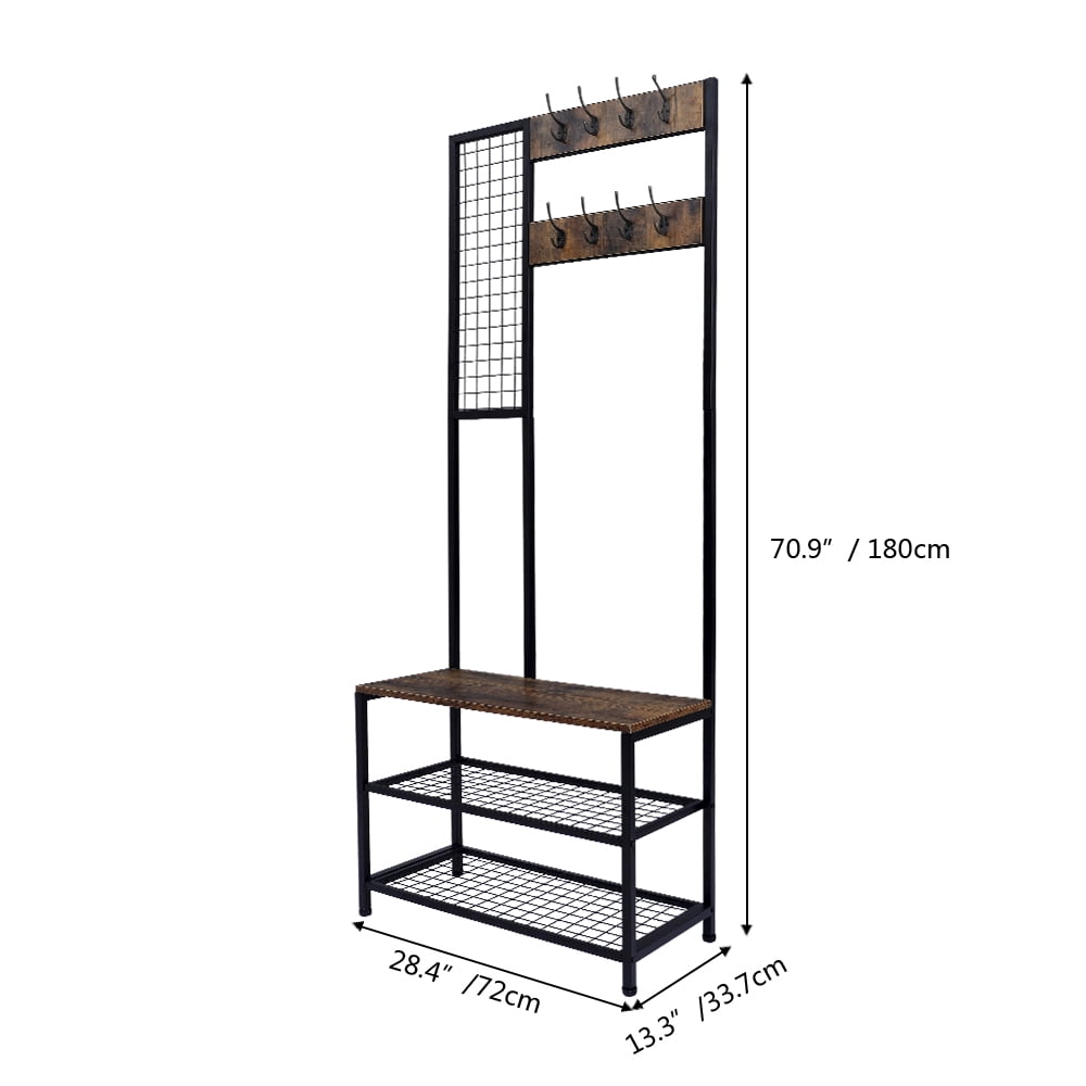 Kepooman 3-in-1 Vintage Hall Tree Shelf with Storage Bench and Coat Racks for Entryway, Rustic Brown Kepooman 3-in-1 Vintage Hall Tree Shelf with Storage Bench and Coat Racks for Entryway, Rustic Brown