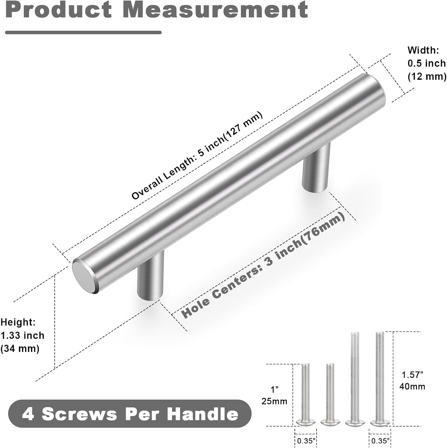30 Pack Brushed Nickel Cabinet Handles 3 Inch Hole Center Drawer Pulls Stainless Steel Cabinet Pulls Silver Kitchen Handles Cabinet Hardware for Drawers, Cupboards - 5" Length, 3" Hole Center