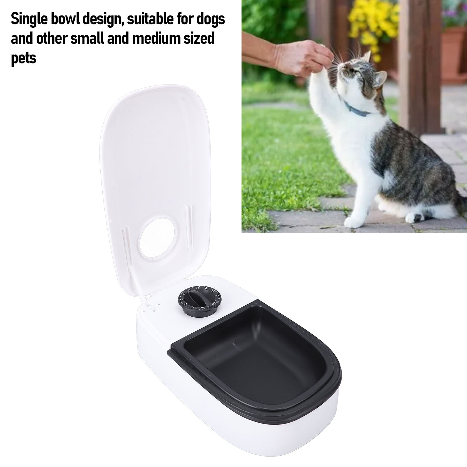 Riousery Automatic Pet Feeder Timed Maintain Freshness Dry Wet Food Dispenser Bowl for Cats and Dogs, Smart Programmable Timer, Black, 9.84 inches / 25 cm