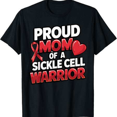 Proud Mom of a Sickle Cell Warrior Awareness T-Shirt, Red Ribbon Heart Support Graphic Tee, Women's Short Sleeve Cotton Top, Sickle Cell Disease Advocacy Apparel