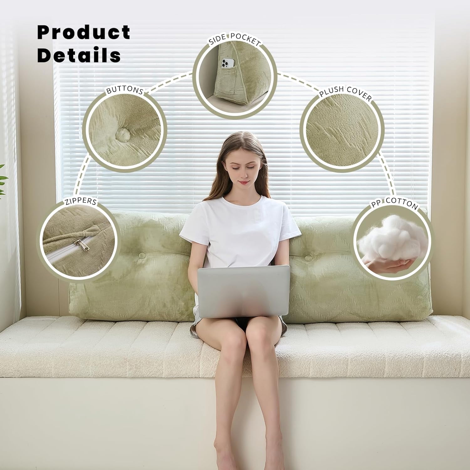 Headboard Pillow for Bed,Triangular Wedge Pillow Headboard Soft Support While Reading and Resting,Bed Bolster Cushion Headboard with Removable Cover, Queen (59"x8"x20")