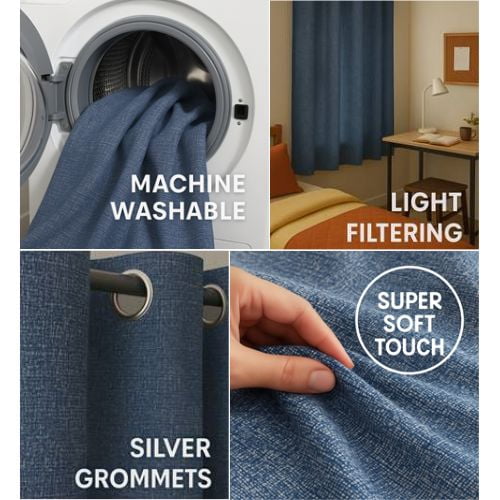 Mainstays Chenille Light Filtering Curtain Panel Pair, Blue, 38 in W x 84 in L