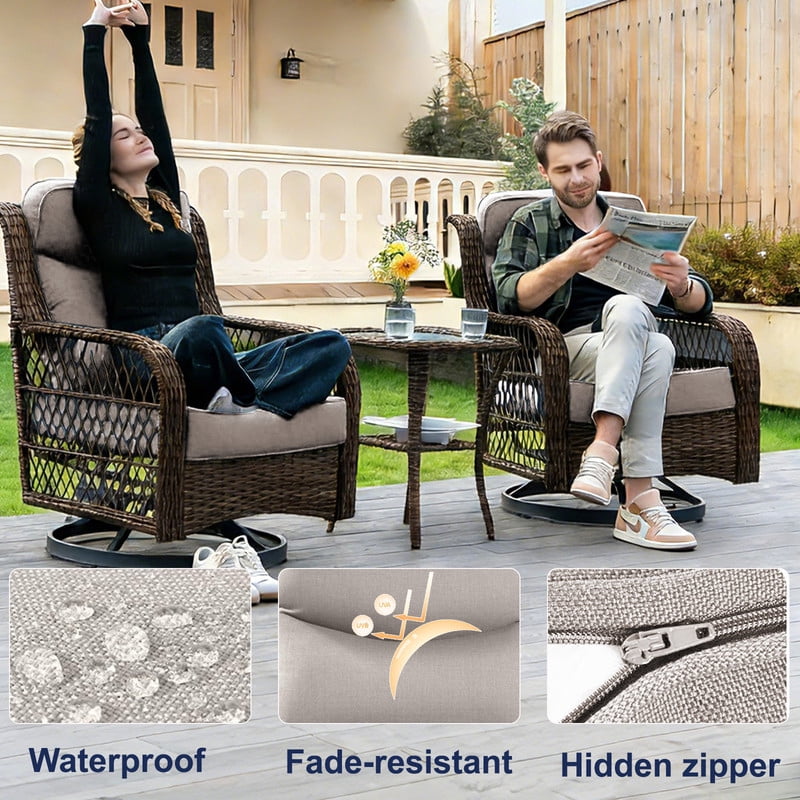 Outdoor Rattan Chair Cushions, Waterproof Patio Chair Replacement Cushions, 6in Thick Seat Back Cushion for Deck Yard and Poolside（Khaki 2pc）