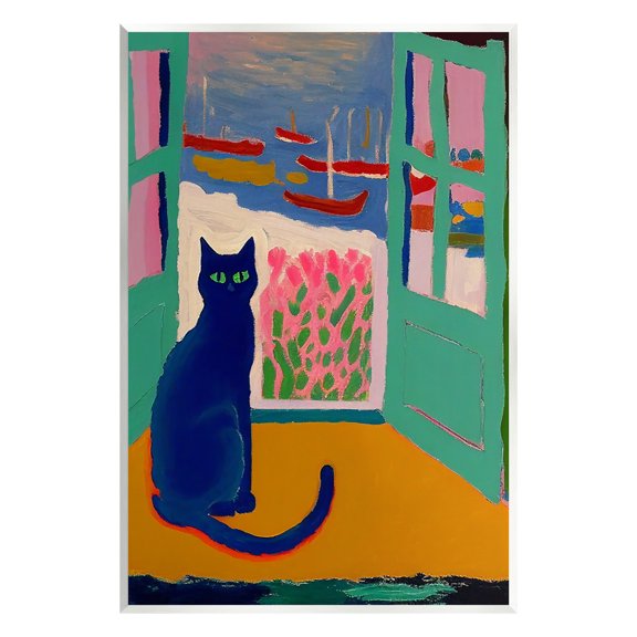 Stupell Industries Black Cat in Doorway Animals & Insects Painting Unframed Art Print Wall Art, 13 x 19
