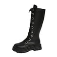 thumbnail image 5 of Shrysg Women's Knee High Lace Up Boots Platform Chunky Heel Round Toe Combat Boots Casual Side Zipper Goth Boots Black, 5 of 9