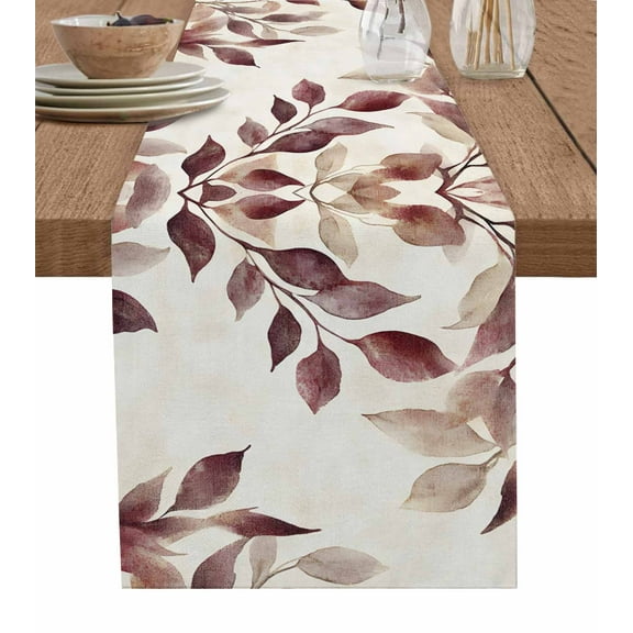 Ldtrchee Eucalyptus Leaves Table Runner 70 Inches, Brown Spring Botanical Aesthetic Bed Runner Dresser Scarves Tabletop for Indoor Outdoor Parties/Ceremony/Banquet, 13" x 70"