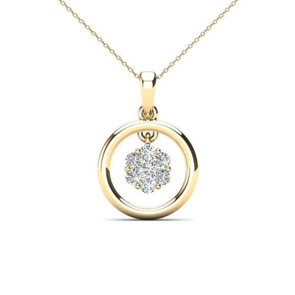 aaXia 14K Yellow Gold Diamond 1/6ct TDW Circle Frame with Flower Pendant Necklace