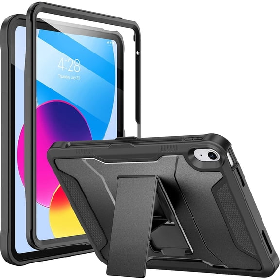 Case for iPad (A16) 11th Generation 11-inch 2025, iPad 10th Generation 10.9-inch 2022, with Built-in Screen Protector and Kickstand, Rugged Full Body Protective Cover - Black