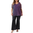 thumbnail image 2 of Agnes Orinda Plus Size Tops for Women Glitter Sequin Cold Shoulder Short Sleeve Party Basic Blouses Tops 3X Purple, 2 of 6