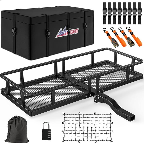 Nilight 60" x 20"x 7.87" Folding Hitch Cargo Carrier Fits 2-inch Hitch Receiver 500 Lbs Capacity & Soft Waterproof Cargo Bag|Cargo Net|Ratchet Straps for SUV Pickup Camping Traveling