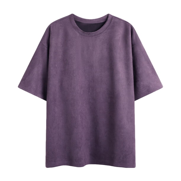 pstuiky Camisas de manga corta para hombre, Camisas casuales de moda para hombre, de color liso, con cuello redondo y hombros caídos, mangas cortas ropa de hombre l