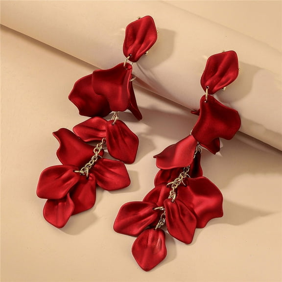 Namzi Long Acrylic Rose Petal Earrings Dangle Exaggerated Flower Earrings Drop Floral Tassel Earrings-Red